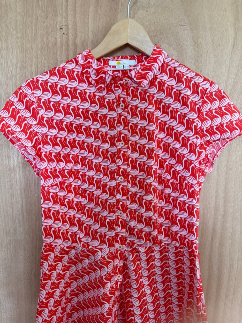 Boden Red Pink Flamingo Bird Sophia Shirt Dress Retro Fit and Flare Poplin - Picture 3 of 7